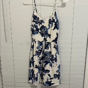 Monteau White Mini Dress with Blue Floral Print